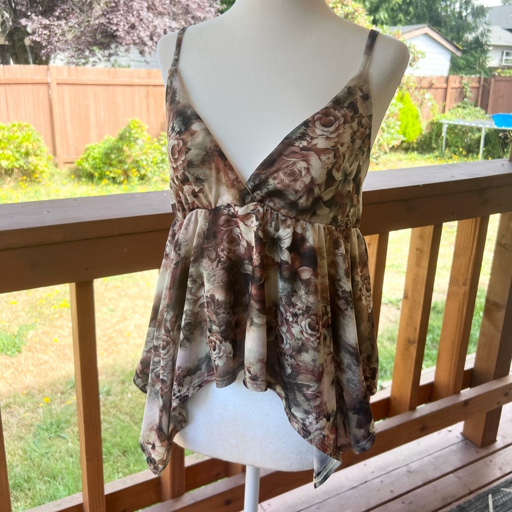 Sweet Lilac Y2K Babydoll Floral Mesh Stretchy Cami Camisole Tank Top Size Medium